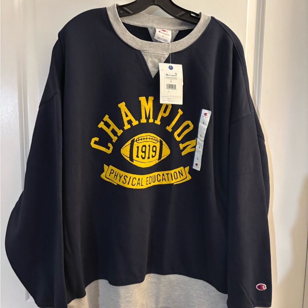 Champion Men's Old School Navy Crewneck Sweatshirt Sz L NWT